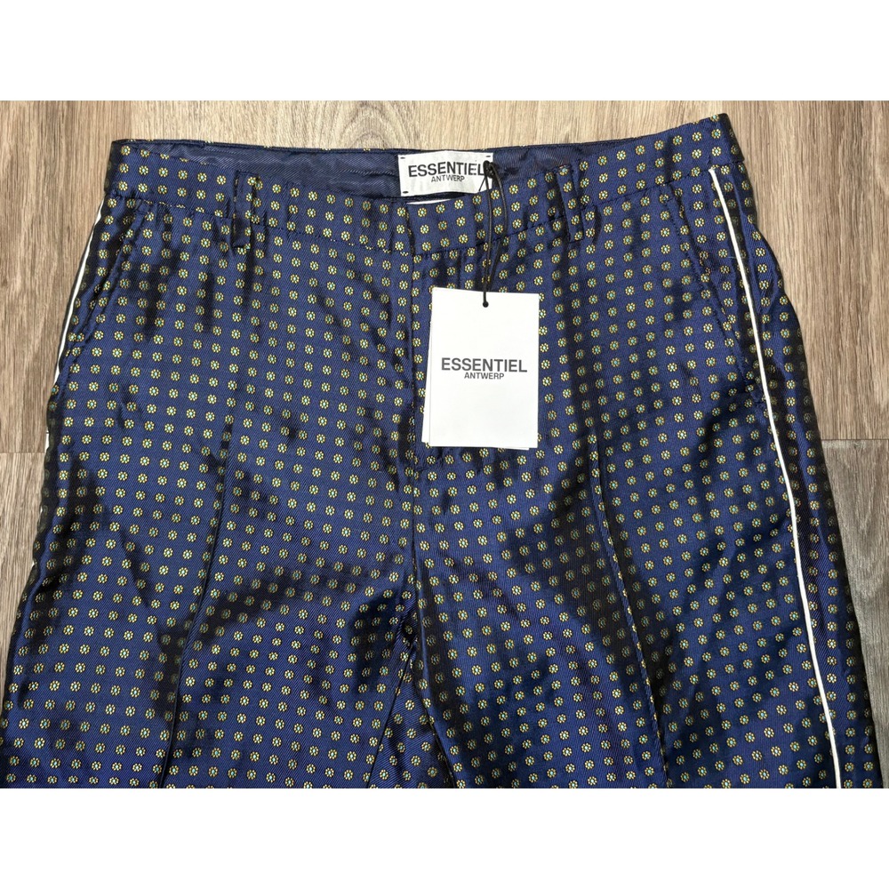 Essentiel Antwerp Occident Fitted Pants Navy Gold Jacquard Floral‎ US 4 36 NEW - Picture 2 of 9